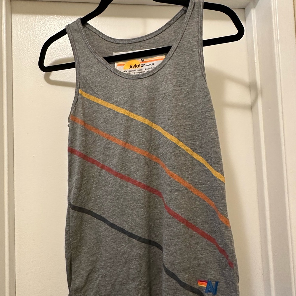 Aviator Nation Gray Tank Top with Colorful Stripes